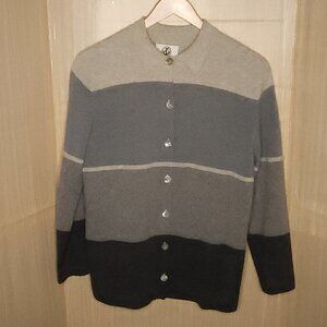 Natural Instincts Womens Lambswool Blend Grey Striped Cardigan Sweater Medium